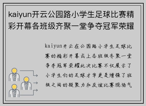 kaiyun开云公园路小学生足球比赛精彩开幕各班级齐聚一堂争夺冠军荣耀